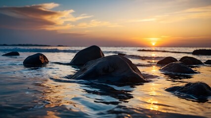 Finding balance in the midst of the sea and sunset, finding harmony with the sea and sunset, finding harmony with the sea and sunset, and forming a balance with the sea