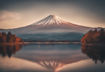 fuji mountain view from lake, long exposure
