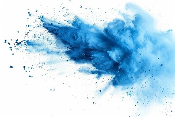 Exploding blue chalk and dust scattering, isolated on a white background