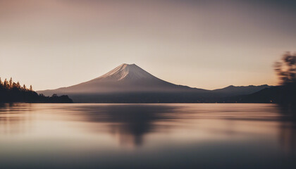 fuji mountain view from lake, long exposure
