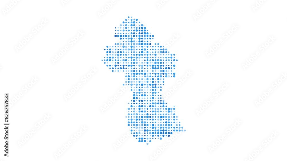 Poster guyana dotted digital map. map of guyana with pulsating colored circles. shape of the country filled