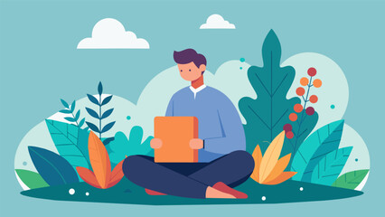 A peaceful scene of a pastor sitting in a serene garden notebook and Bible in hand as they seek inspiration for their sermon amidst nature.. Vector illustration