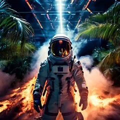 astronaut in complete space suit , Artificial intelligence, imaginary, fire,