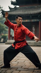 Chinese Kung Fu master training,