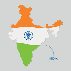 country map with flag. Holiday Independence Day of India. Vector illustration. Banner with India flag and map