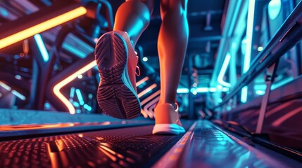 Fototapeta premium Person performing an intense HIIT workout in a modern gym, with vibrant lighting and highenergy atmosphere, ultrarealistic and detailed