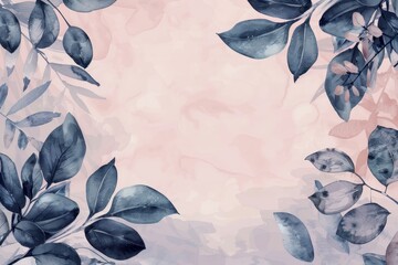 A watercolor painting of leaves with a pink background