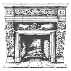 fireplace full with engraving style black color only