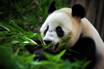 Naklejka premium panda eating bamboo