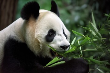 Naklejka premium giant panda eating bamboo