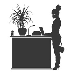 Silhouette receptionist in action full body black color only