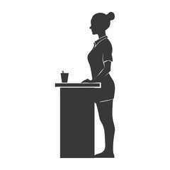 Silhouette receptionist in action full body black color only