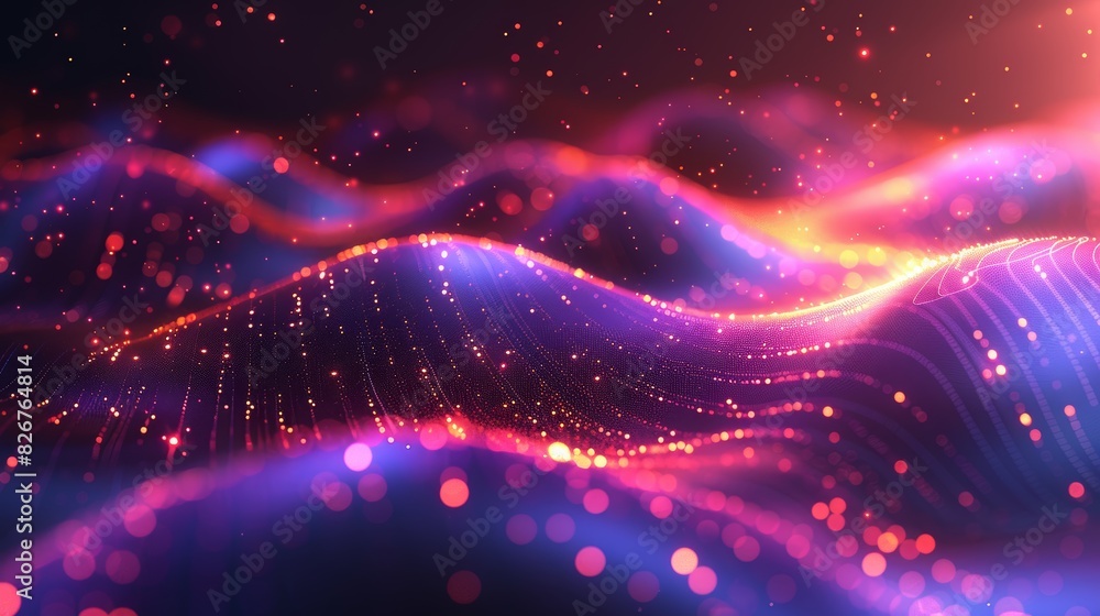 Poster abstract image features a digitally-created wave of particles with purple-pink glow suggesting conne