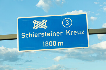 sign highway crossing Schiersteiner Kreuz - engl_ Schierstein crossing - at the highway in Wiesbaden