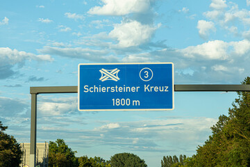 sign highway crossing Schiersteiner Kreuz - engl_ Schierstein crossing - at the highway in Wiesbaden