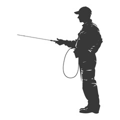 Silhouette zookeeper in action full body black color only