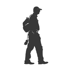 Silhouette zookeeper in action full body black color only