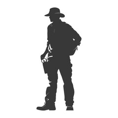 Silhouette zookeeper in action full body black color only