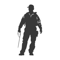 Silhouette zookeeper in action full body black color only