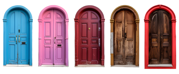 Set of home door elements for open and close isolated on transparent png background, interior design concept.
