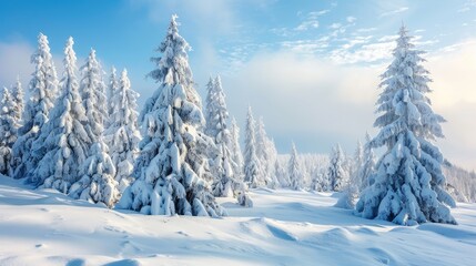 Fototapeta premium Winter scene with snowy forest