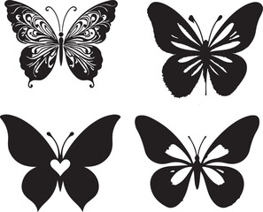 Butterfly silhouettes collection, vector illustration isolated on white background