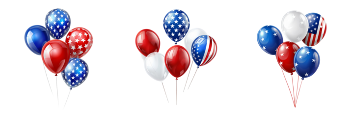 American Independence Day party balloons isolated on transparent background