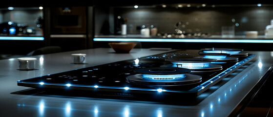 An ultra-modern kitchen with innovative design elements such as touchless faucets, voice-activated appliances, and smart storage solutions, revolutionizing the way we cook and entertain at home-3