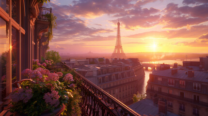 Paris Balcony Sunset View of Eiffel Tower