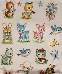 Fototapeta premium Vintage baby spring animals pattern