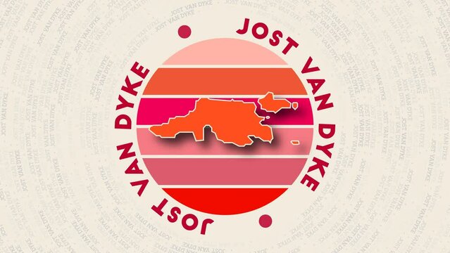 Jost Van Dyke logo intro. Badge with the circular name and map of island. Stylish Jost Van Dyke round logo animation.