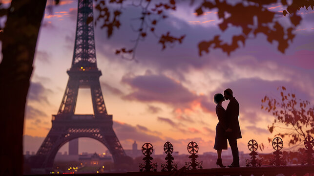 Romantic Kiss Near Eiffel Tower - Paris Couple Love Scene