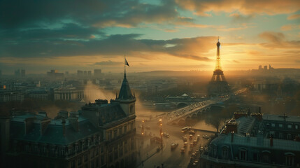 Naklejka premium Paris Rooftop View of Eiffel Tower, France