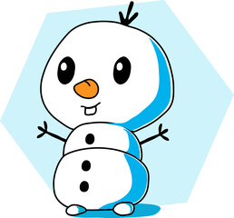 Snowman in children's style, white, funny, cheerful, funny.