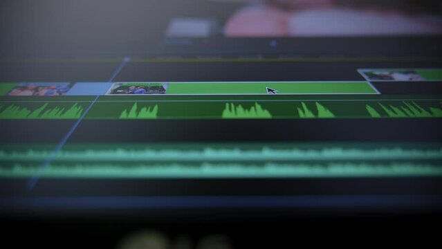 Close up shot of computer screen where is Video editing on a computer.