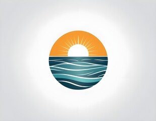 Colorful Sunset Over Ocean Waves With Bright Rays of Sunshine in Circular Design Logotype Logo