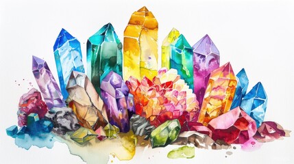 Vivid handmade watercolor multi colored gemstone