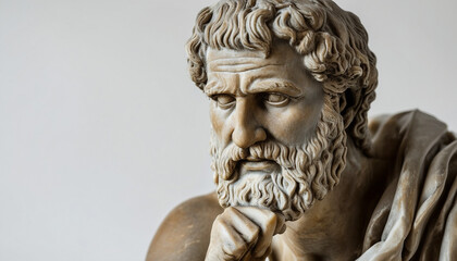 Fototapeta premium statue of a Greek philosopher in contemplation, isolated white background 