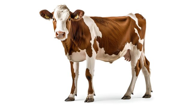 Realistic farm cow rendered in a modern, clean style. Perfect for agribusiness, agriculture advertisements, educational materials, and more. Ideal for stock photo collections. AI