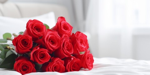 bouquet of roses on the bed Generative AI