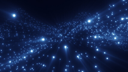 Futuristic dots scattered chaotically emit a glow