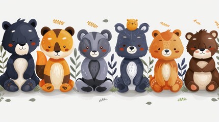 Modern illustration showing a love slogan and adorable animal dolls