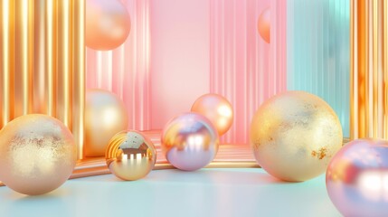 A gold and pink background with a bunch of gold and pink beads