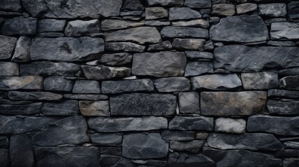 Textured Black Slate Stone Wall In Close-Up Detail For Background. Generative AI