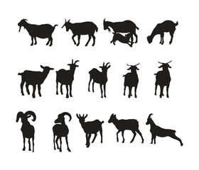 Vector goat silhouette set