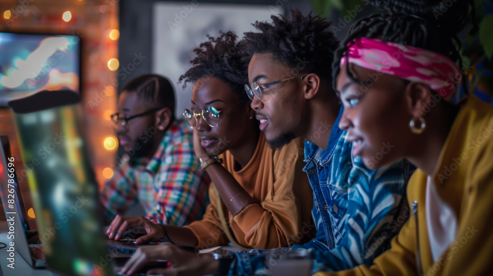 Aufkleber a group of people working on laptops at a table in the it field. young it specialists working on a p