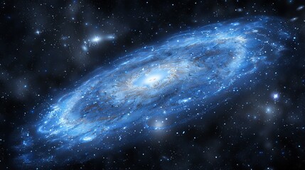 Fototapeta premium Celestial-themed swirling galaxies and twinkling stars background with cosmic dust for dreamy effect, blue e black background, wide banner