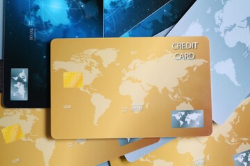 Many credit cards as background, flat lay