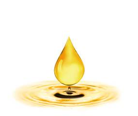 Drop of cooking oil falling into oil on white background