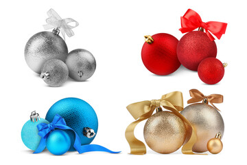Set of shiny Christmas balls isolated on white